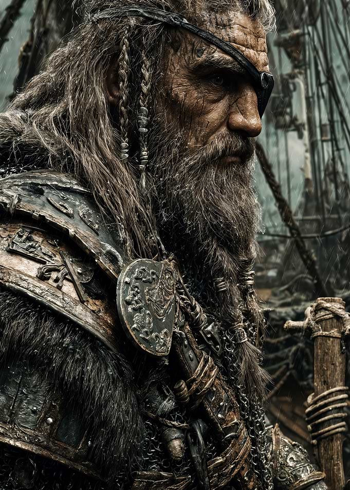 Grizzled Pirate Captain Stormy Seascape