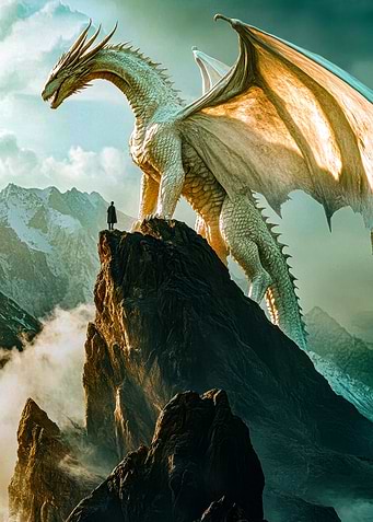 Dragon and Knight on Mountain Peak