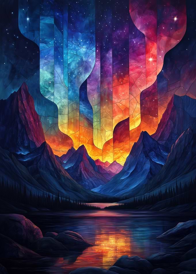 Vibrant Aurora Over Mountain Lake