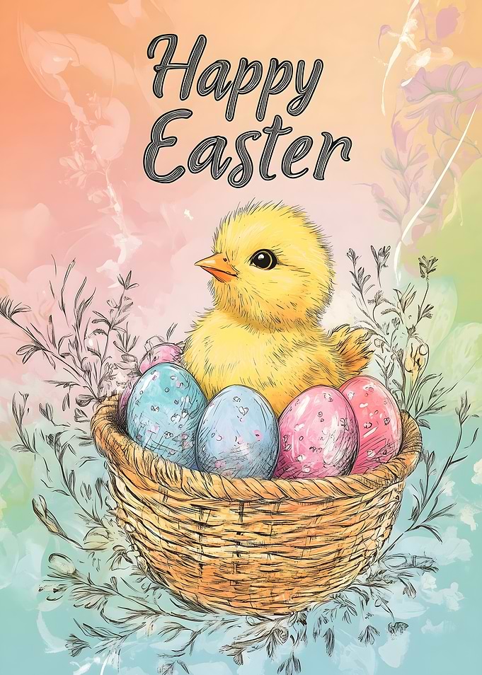 Happy Easter Chick in Basket