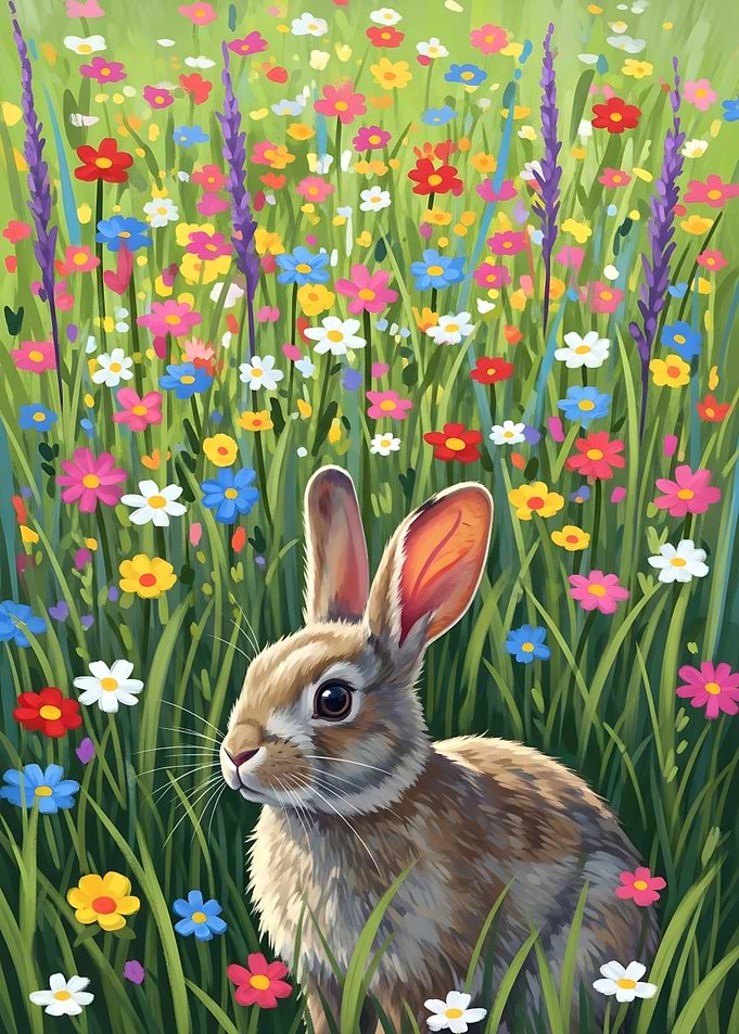 Bunny in a Field of Flowers
