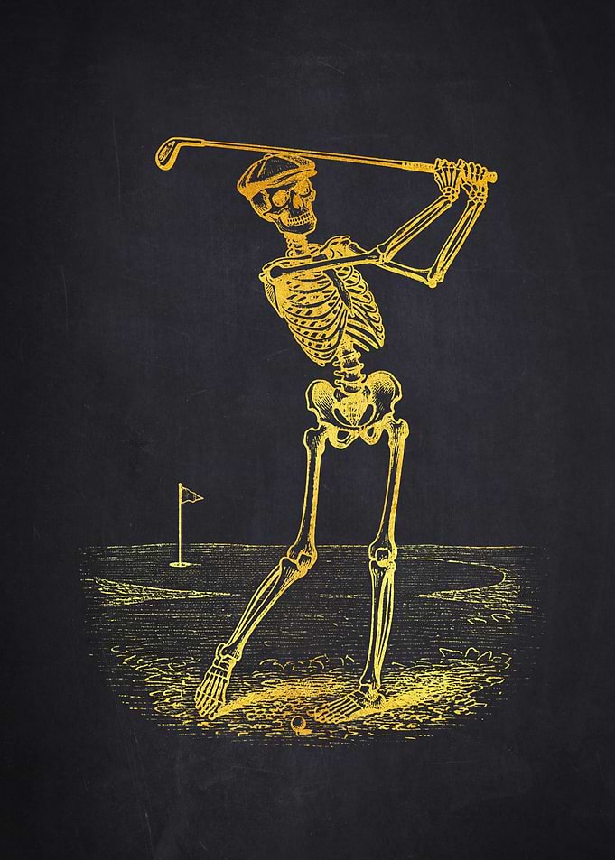 Skeleton Golfer on Chalkboard