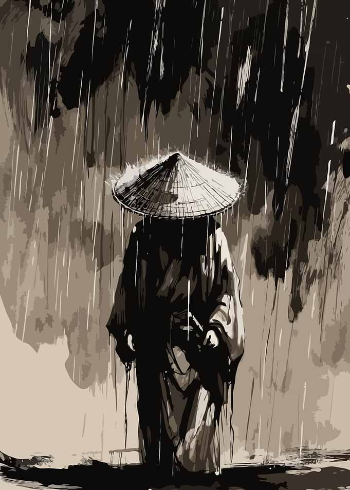 Samurai in the Rain Standing