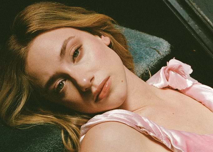 Close-up of a lili reinhart in pink silk