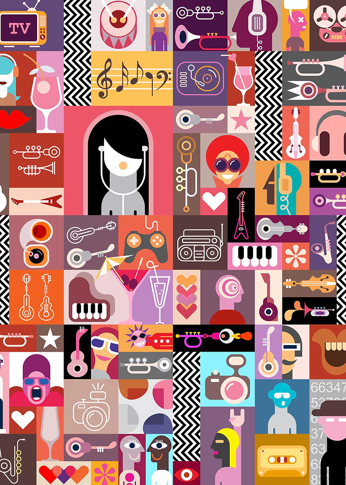 Retro Music and Entertainment Collage