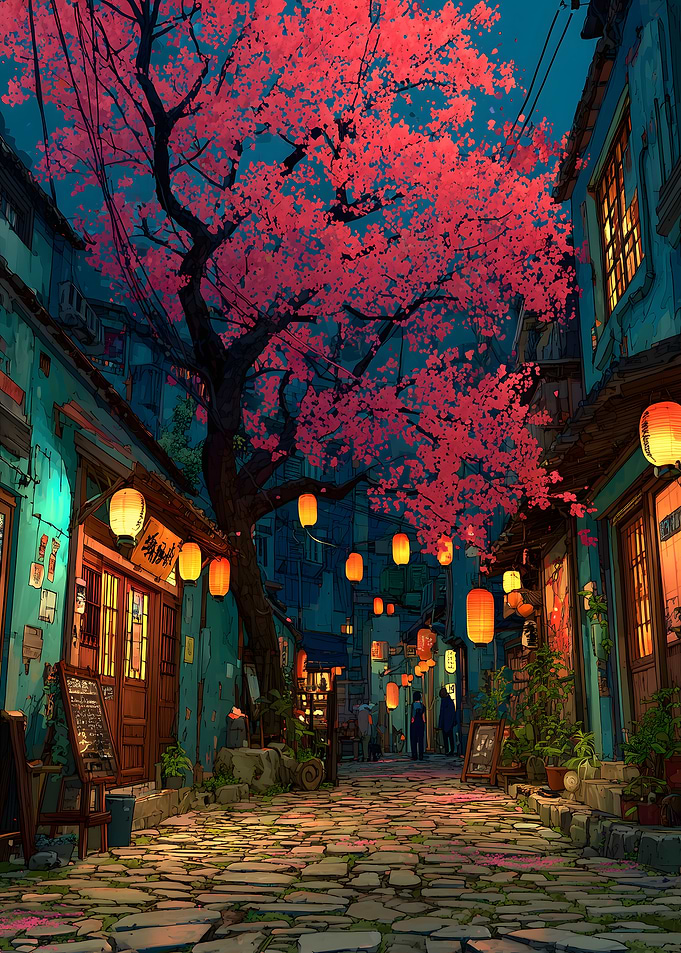 Enchanting Japanese Street Scene at Night