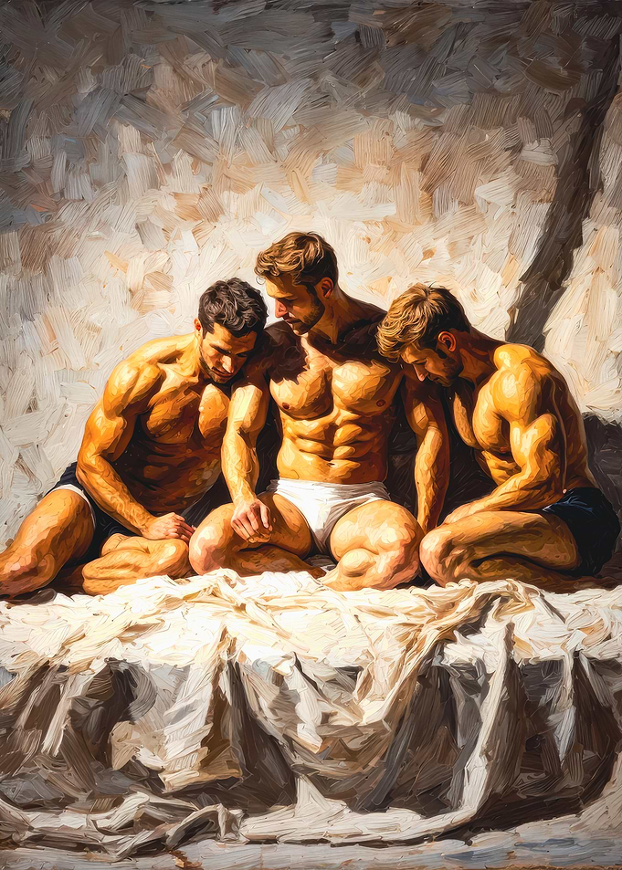 Masculine Gay Trio Impasto Art Piece
