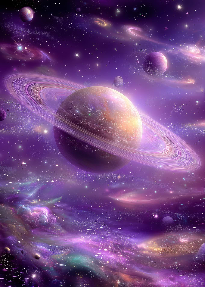 Cosmic Nebula with Ringed Planet
