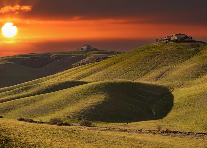 Tuscan Sunset Over Rolling Hills