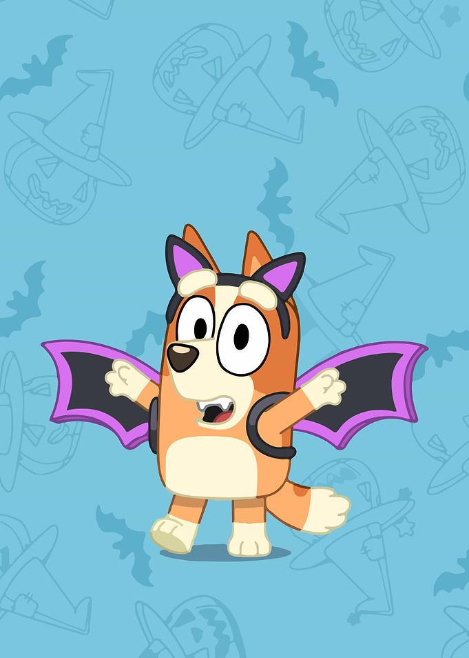 Bluey dressed as a bat for Halloween