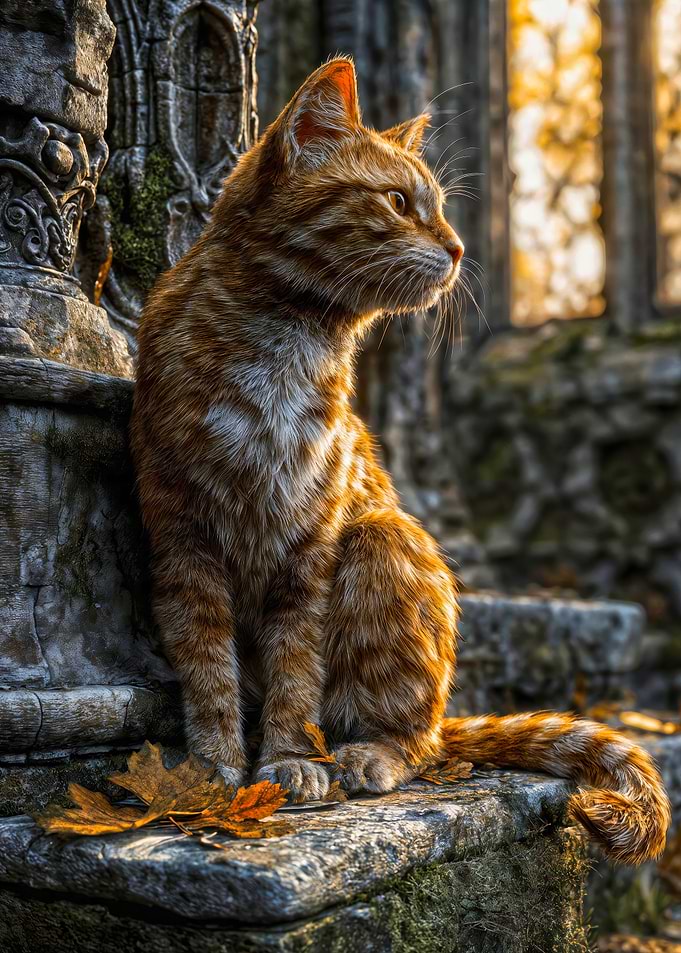 Majestic Ginger Cat Ancient Ruins