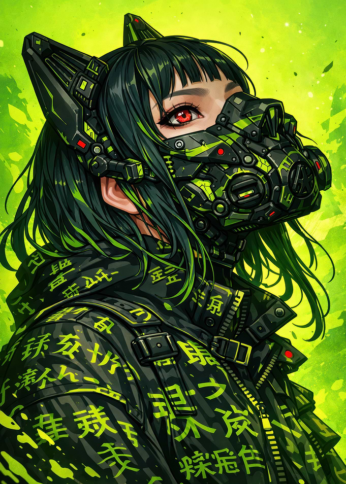 Cyberpunk Anime Girl with Mask