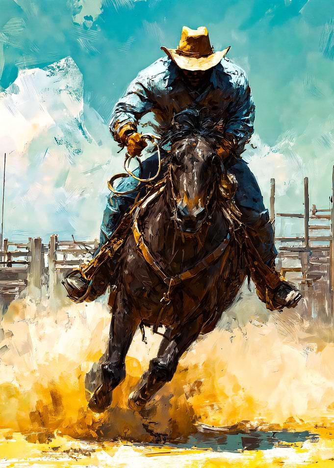Dynamic Cowboy Horse Rodeo Painting