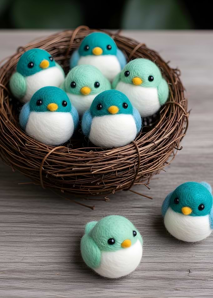 Felt Birds in a Nest