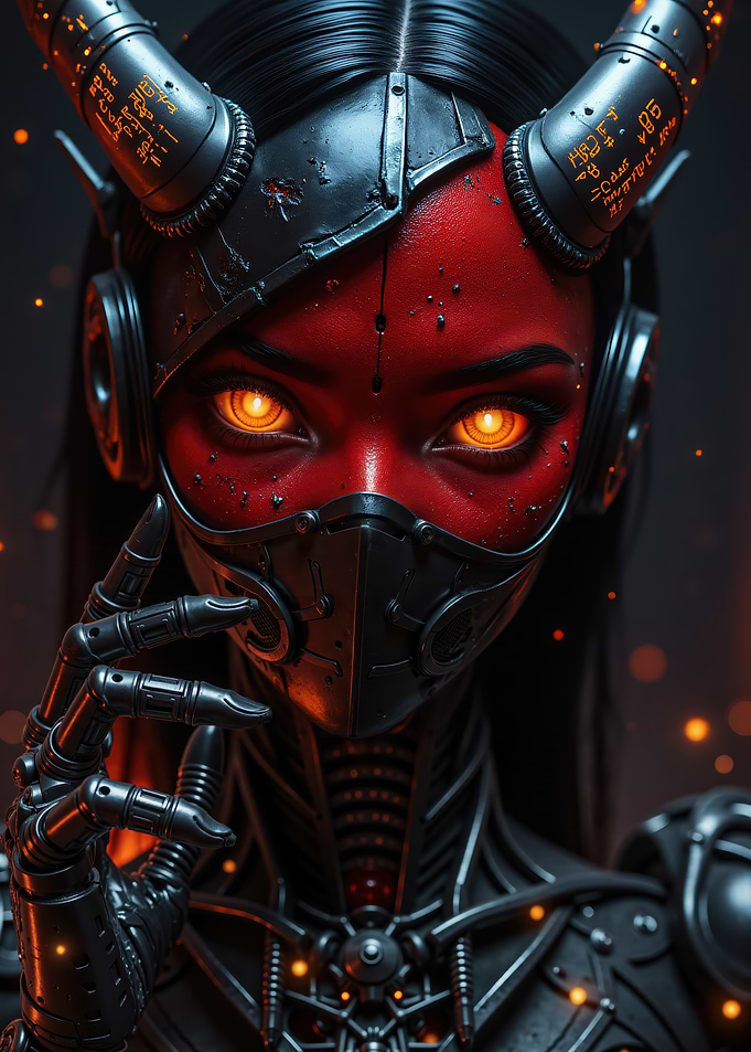 Cyberpunk Demon with Glowing Eyes