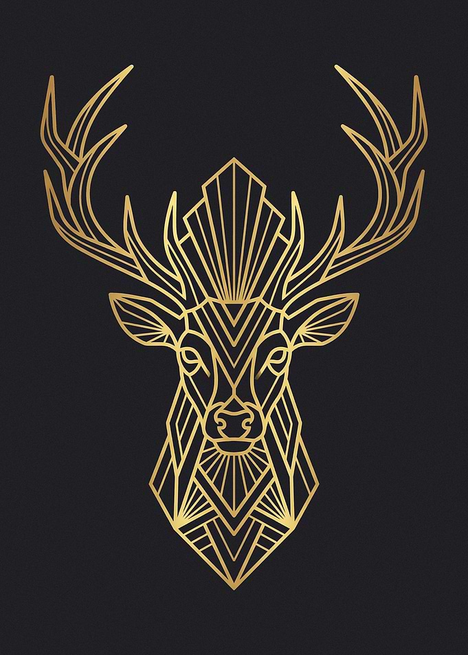 Golden Geometric Deer Head