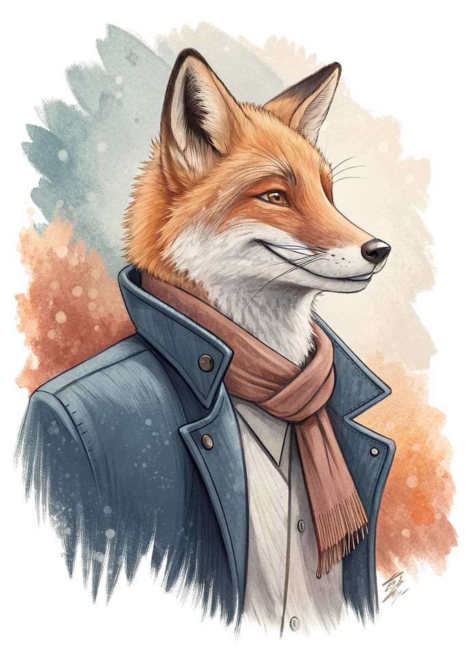Anthropomorphic Fox in a Blue Coat