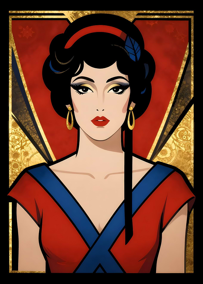 Art Deco Gold and Red Woman Portrait