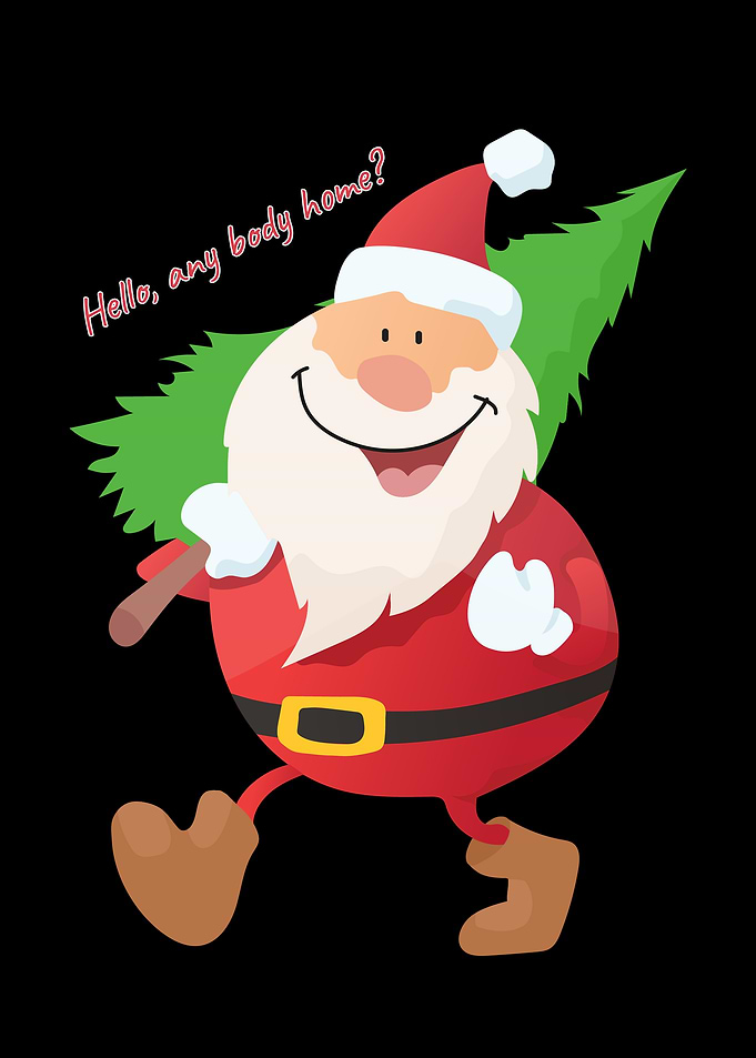 Santa Claus carrying a Christmas tree