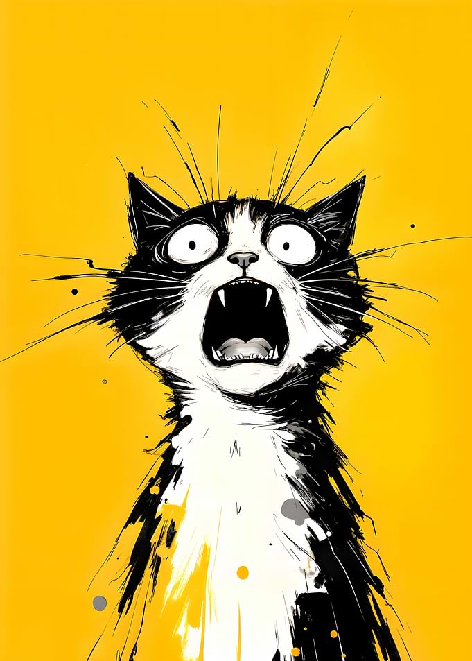 Scared Black and White Cat