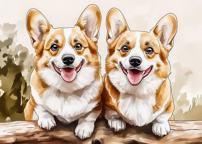 Two Happy Corgis on a Log