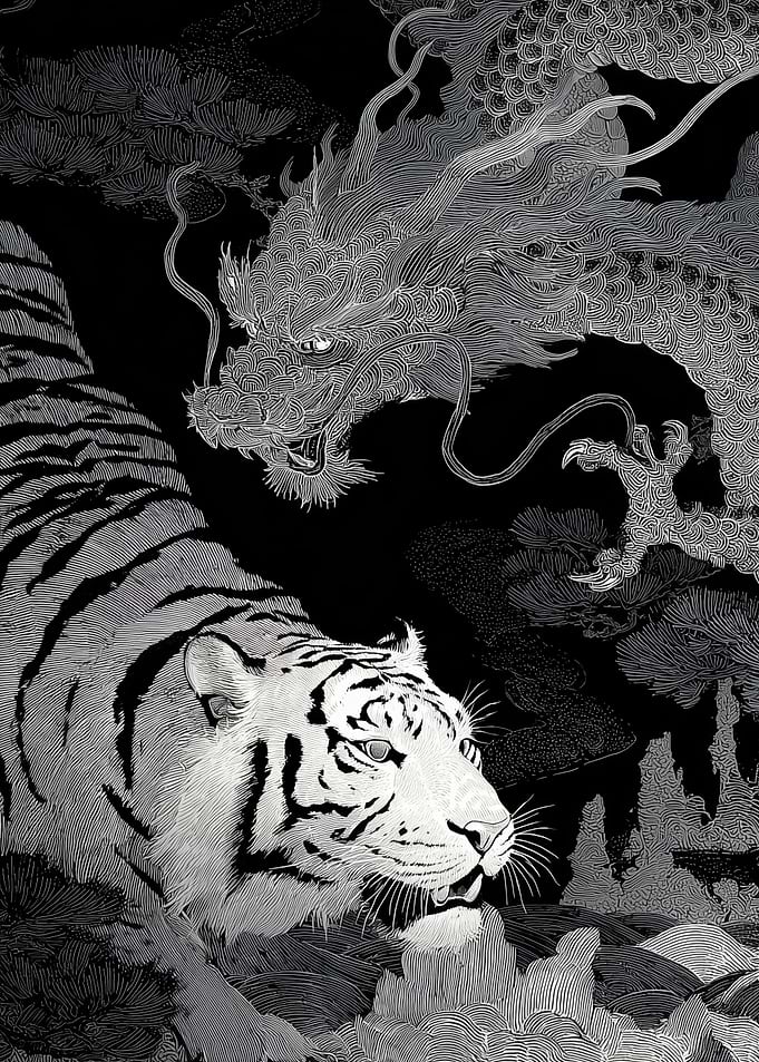 Dragon and Tiger in Black and White