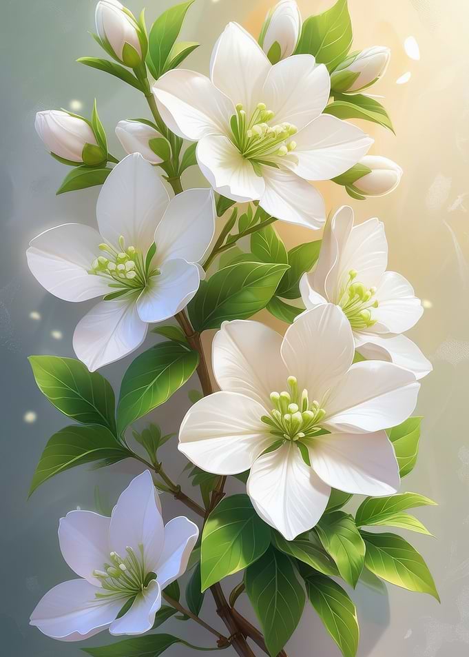 White Jasmine Flowers on Branch