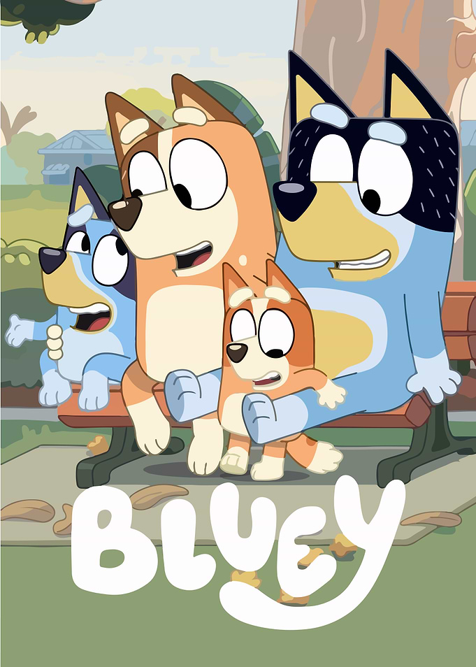 Bluey Family on a Park Bench