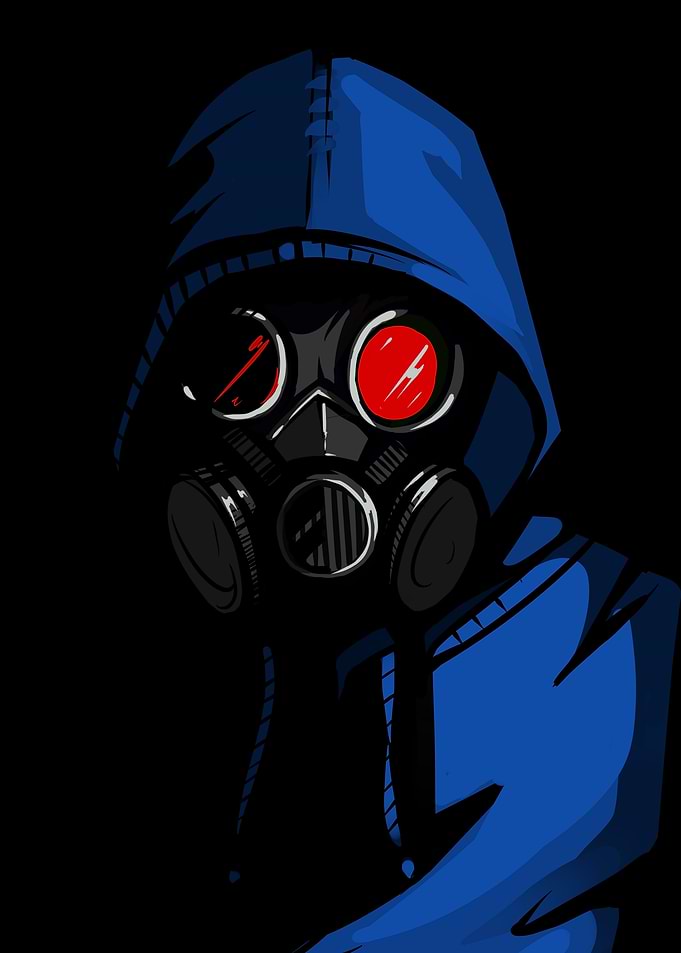Hooded Figure with Gas Mask