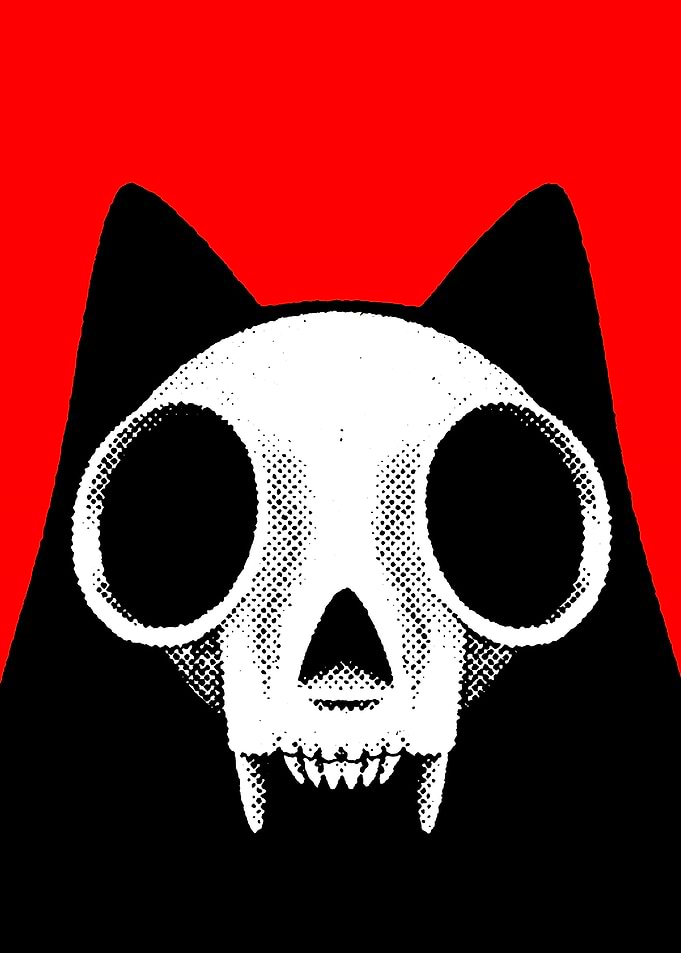 Cat Skull with Red Background