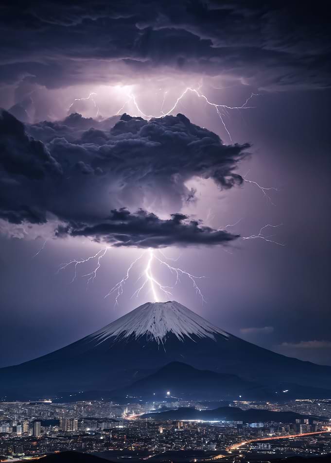 Lightning Storm Over Mount Fuji