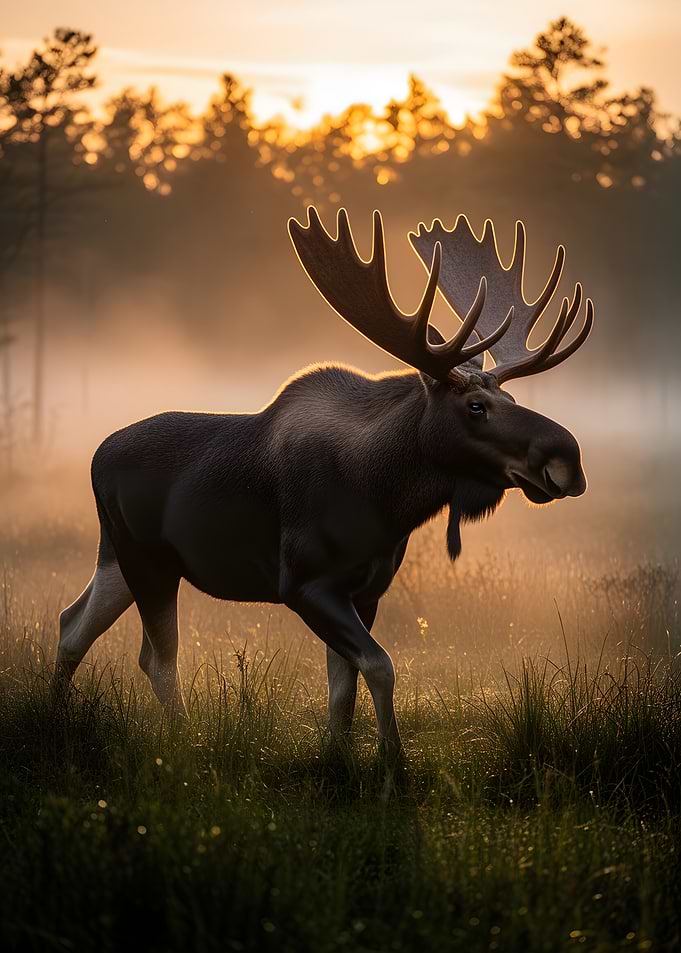 Majestic Moose in Misty Sunrise