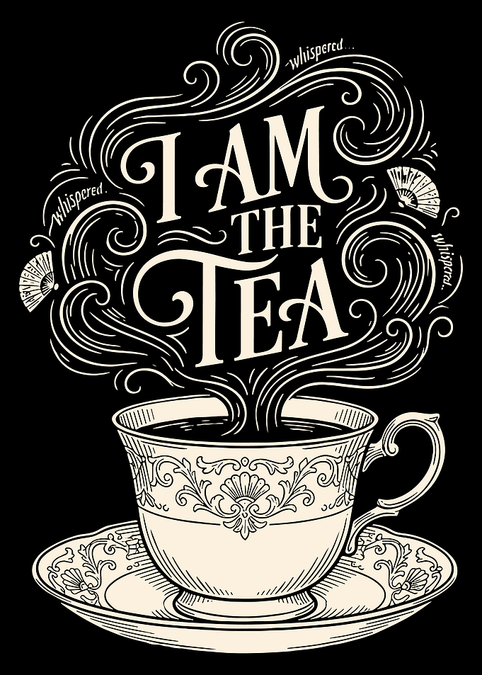 I Am The Tea Poster, Vintage Teacup Wall Art, Elegant Floral Quote Print