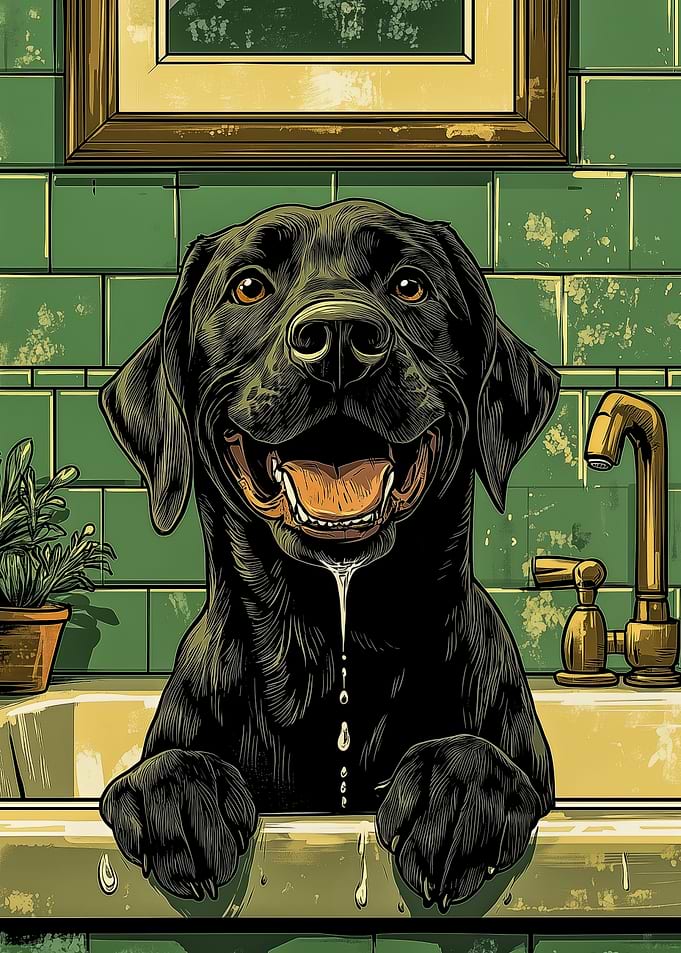 Black Labrador in Bathtub