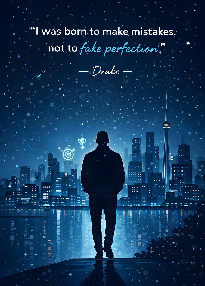 Man overlooking city with quote
