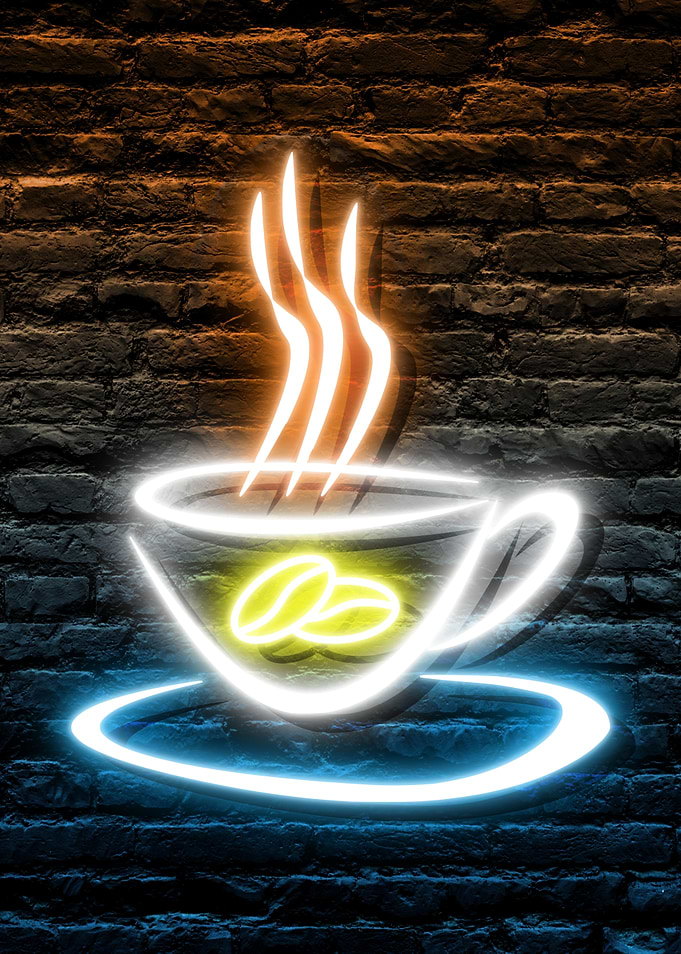 Neon Coffee Cup with Beans Hot Drink Corner Sign Coffee Shop Sign Hot Beverage