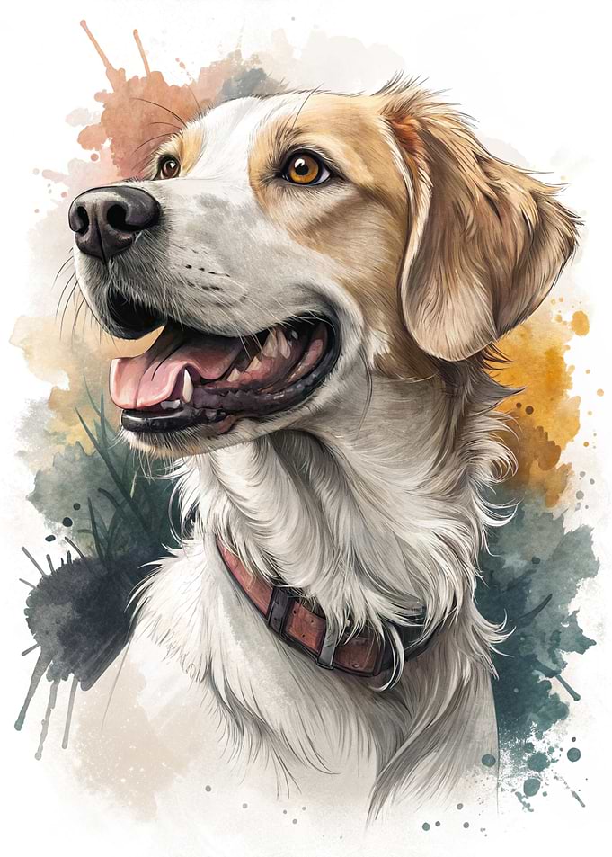 Watercolor Portrait of a Happy Dog