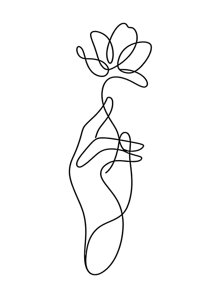 One Line Hand Holding Flower