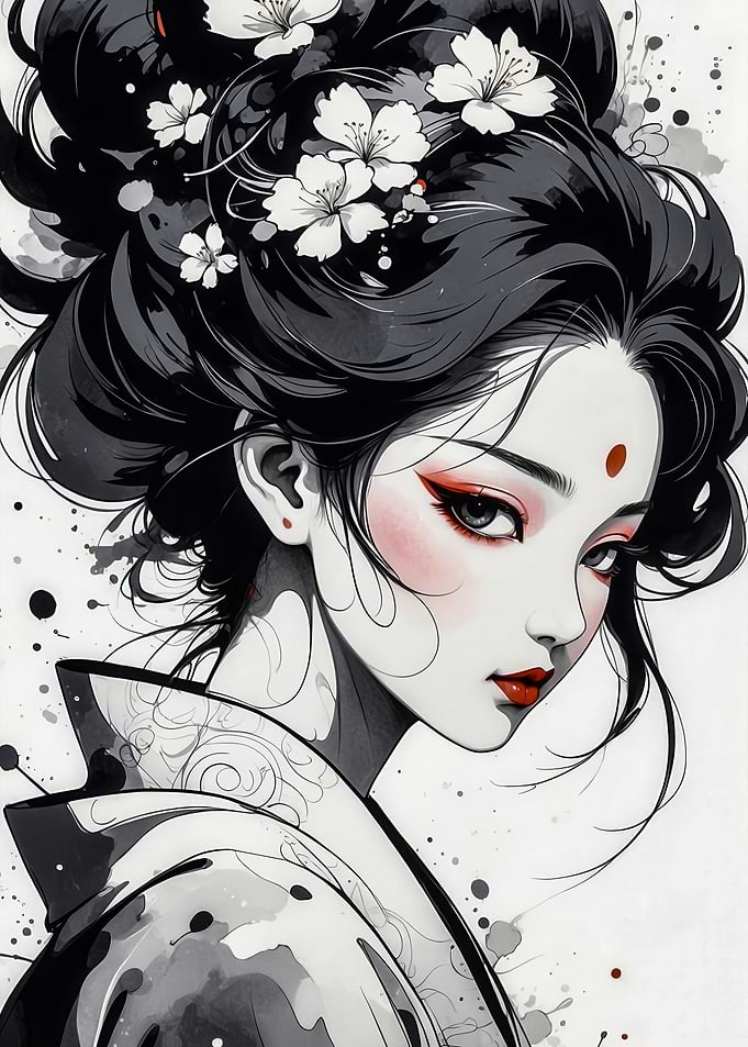 Geisha with Cherry Blossoms