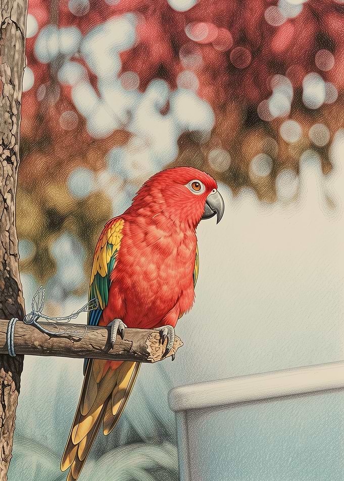 Vibrant Red Parrot Perched on a Branch