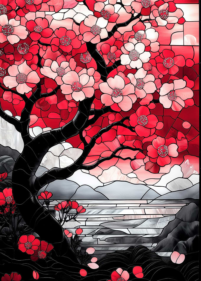 Stained Glass Cherry Blossom Tree