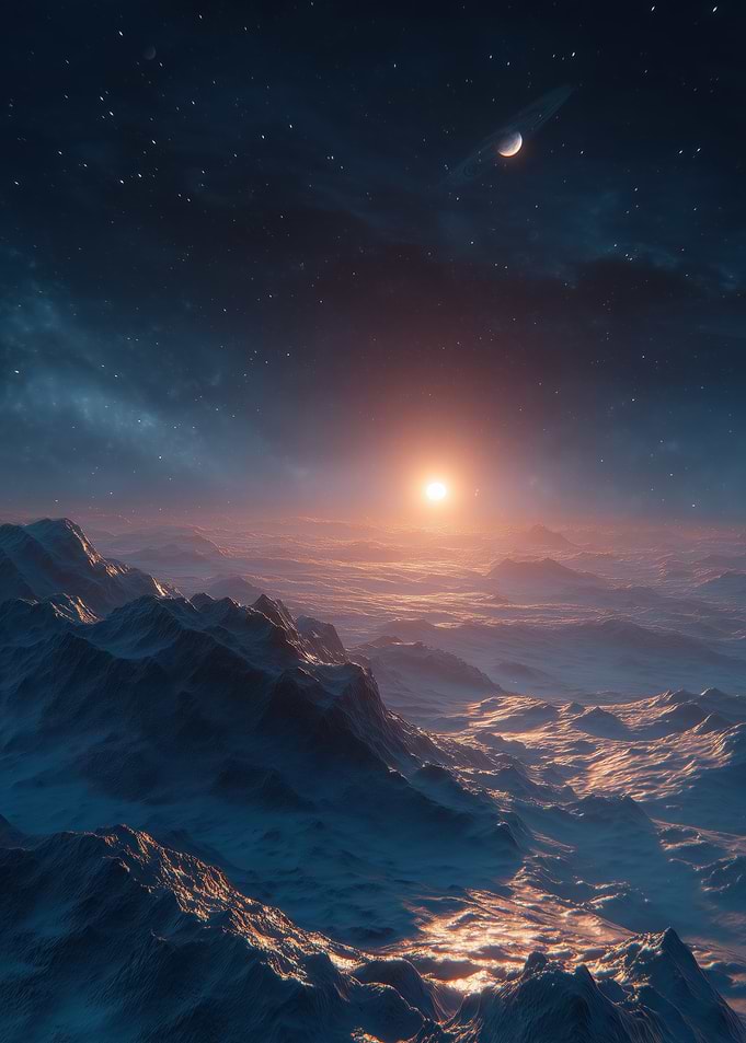 Alien Planet Sunrise with Ringed Moon