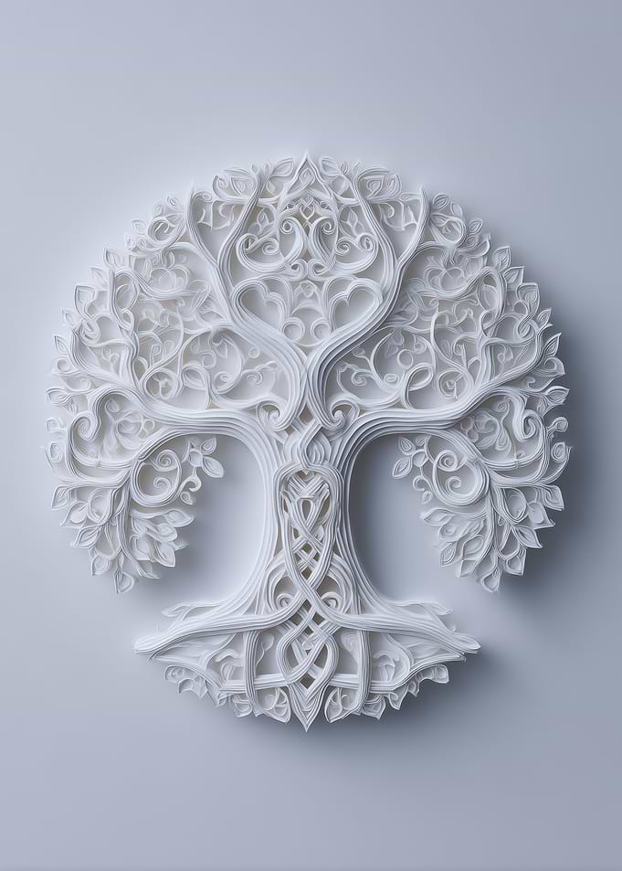 Intricate White Tree of Life Quilling Art