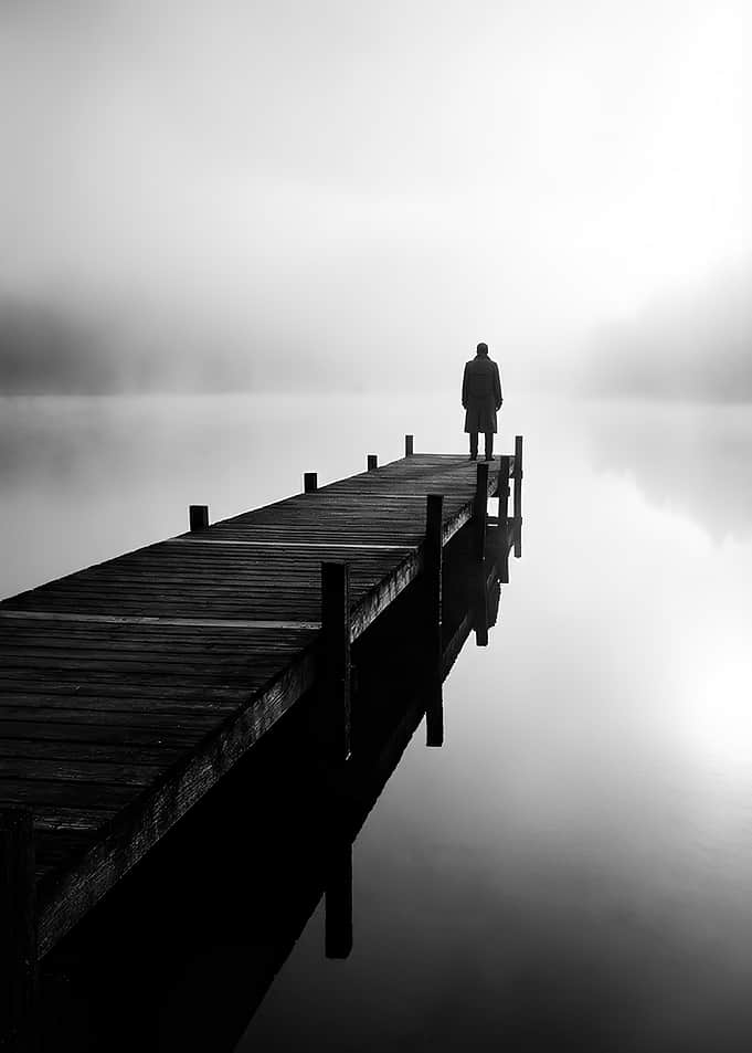 Minimalist Black and White Pier Fog Landscape Fine Art Photography