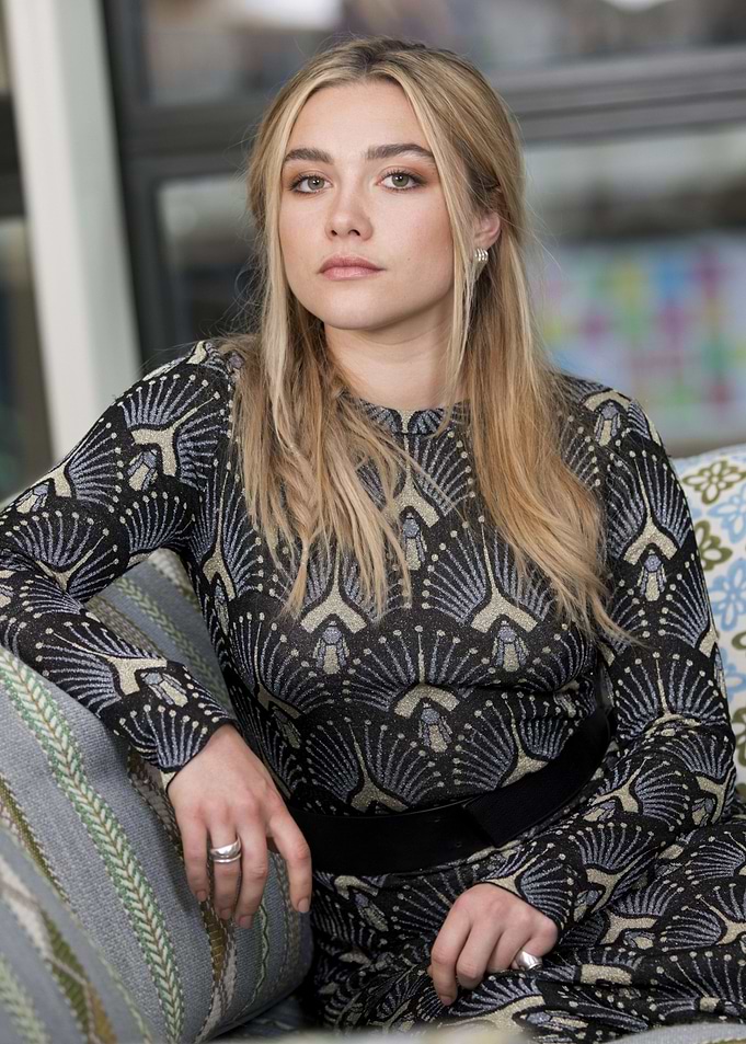 Florence Pugh in patterned dress