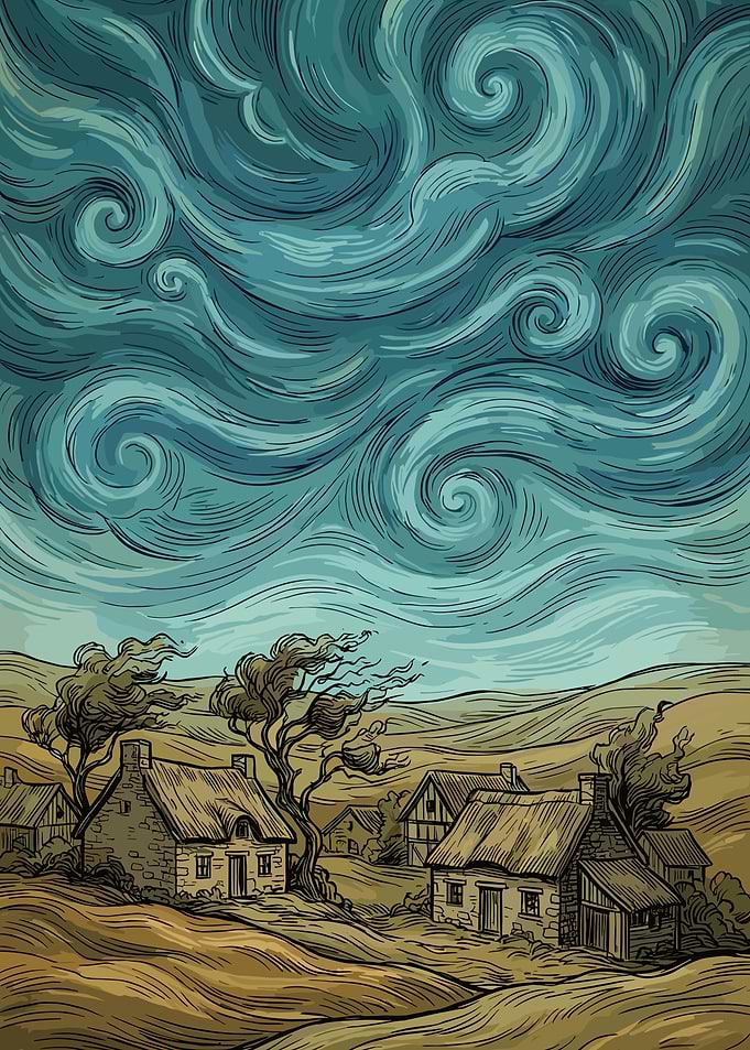 Stormy Sky Over Rural Village