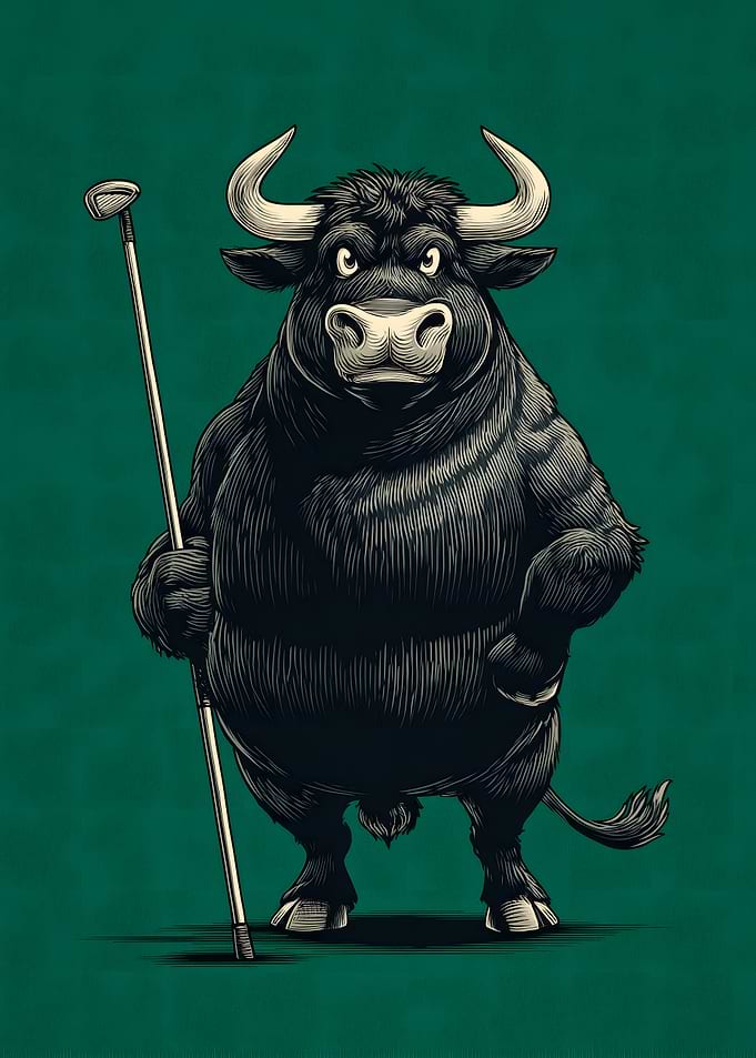 Bull holding a golf club