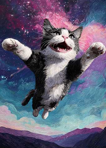 Cat flying through space