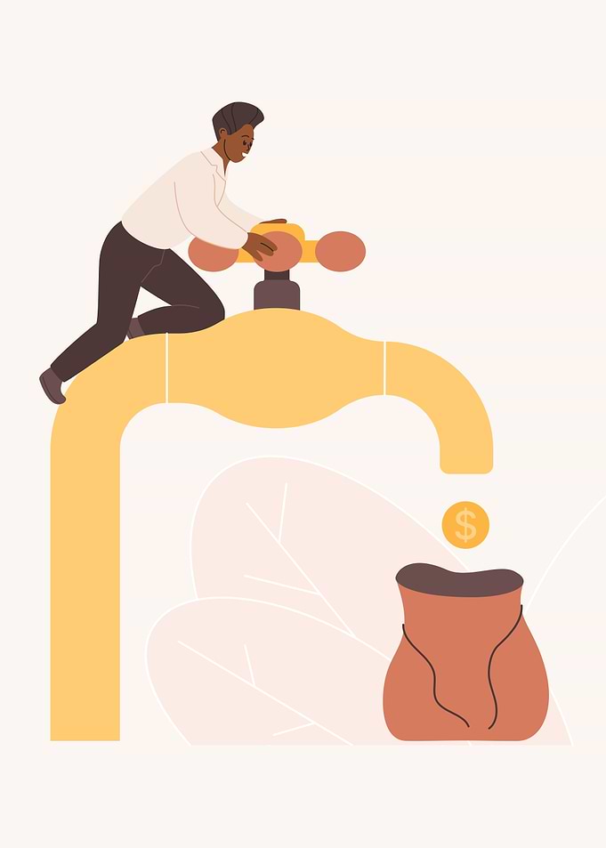 Man turning on money faucet