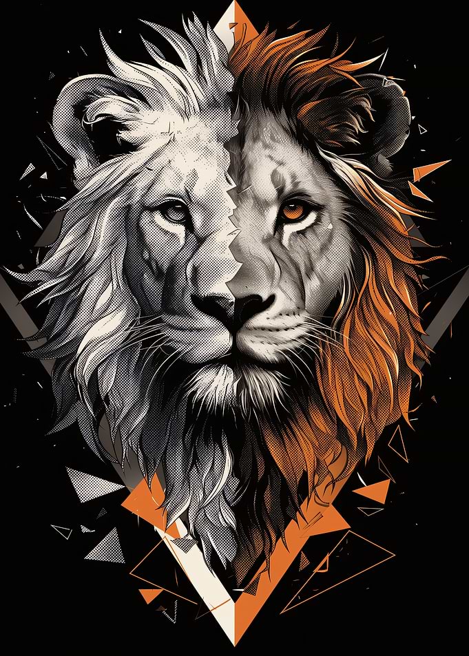 Split Lion Head with Geometric Patterns